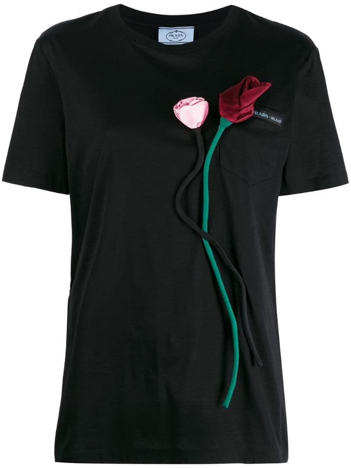 Prada Rose Appliqué T-shirt - Black