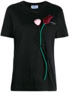 Prada Rose Appliqué T-shirt - Black