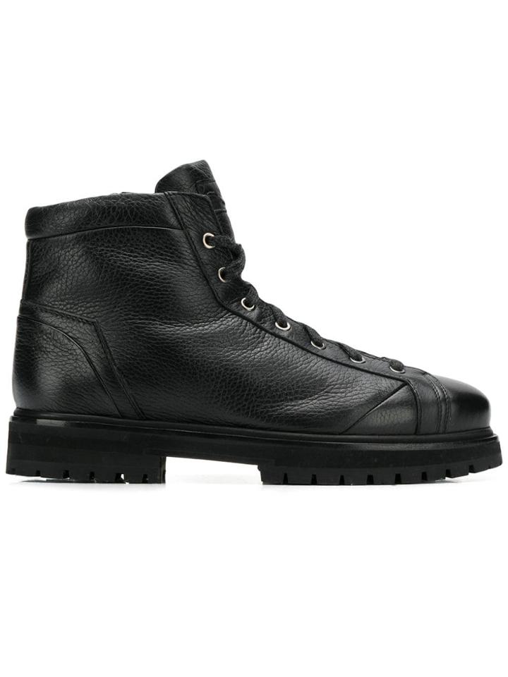 Santoni Pebbled Hi Top Sneaker Boots - Black