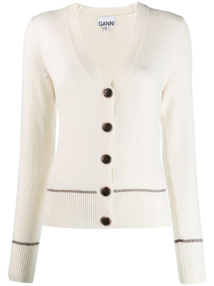 Ganni V-neck Cardigan - White