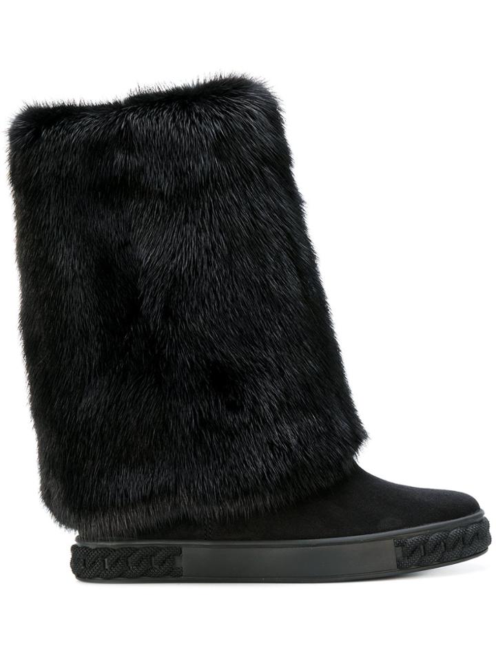 Casadei Mink Fur-trimmed Chaucer Boots - Black