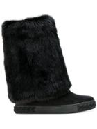 Casadei Mink Fur-trimmed Chaucer Boots - Black