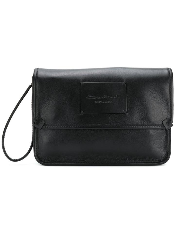 Santoni Foldover Logo Clutch Bag - Black