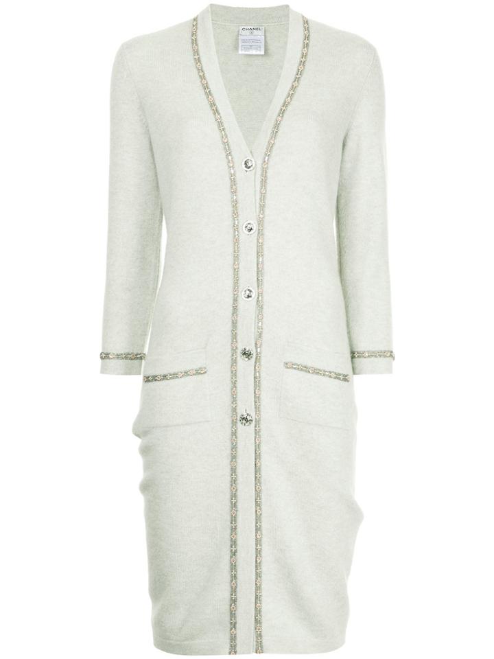 Chanel Vintage Embroidered Fitted Cardigan - Grey