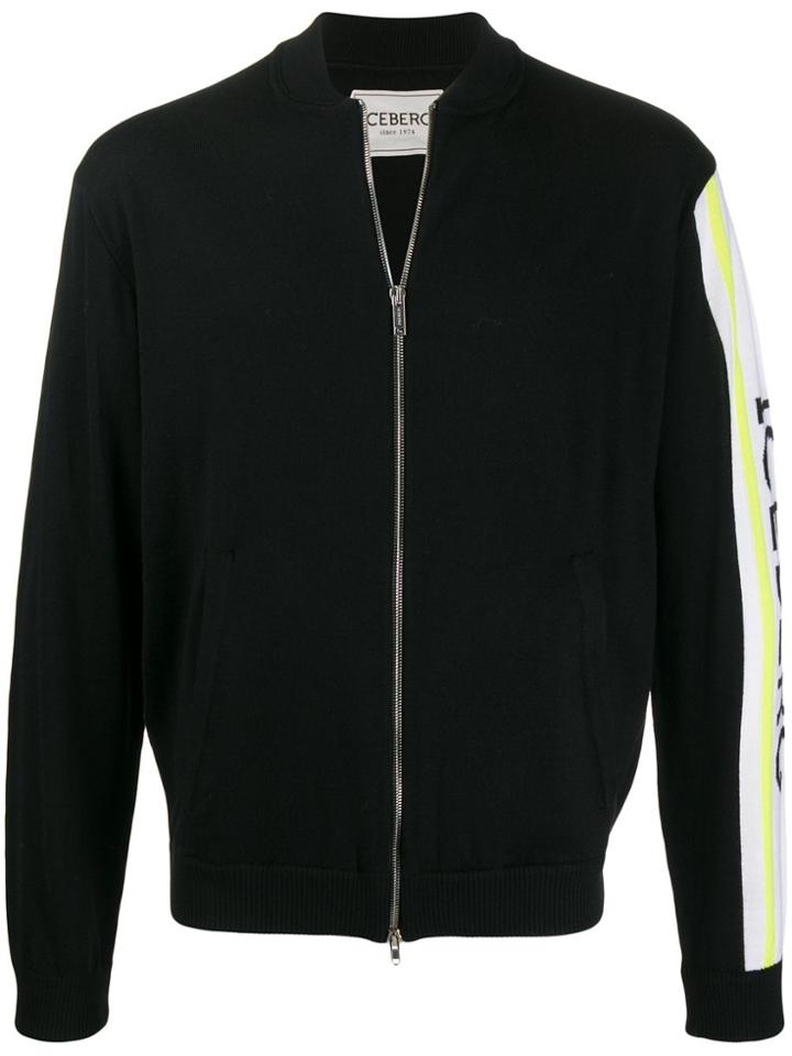 Iceberg Knitted Zip Up Sweater - Black