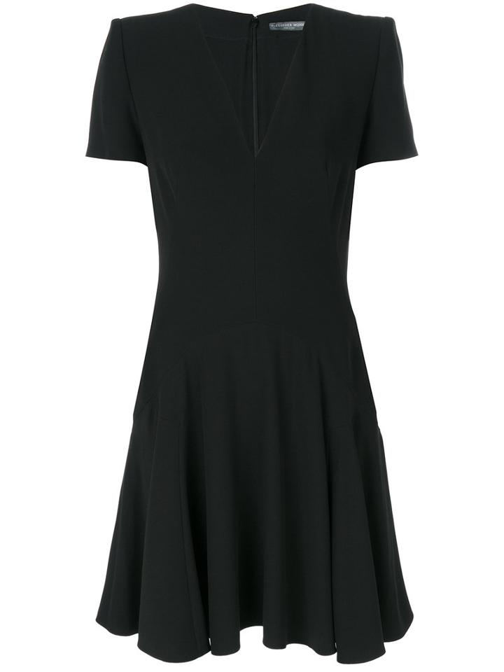 Alexander Mcqueen - V-neck Dress - Women - Silk/acetate/viscose - 46, Black, Silk/acetate/viscose