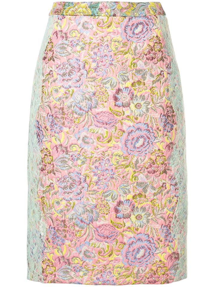 Sandy Liang Jacquard And Lace Pencil Skirt - Pink & Purple