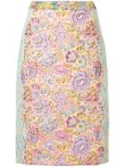 Sandy Liang Jacquard And Lace Pencil Skirt - Pink & Purple
