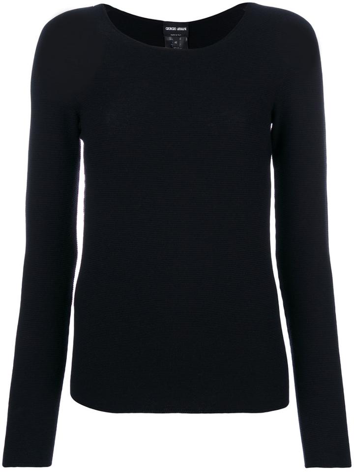 Giorgio Armani - Ribbed Top - Women - Polyester/viscose - 42, Black, Polyester/viscose