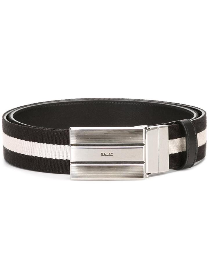 Bally Striped Belt, Men's, Size: 95, Black, Leather/cotton
