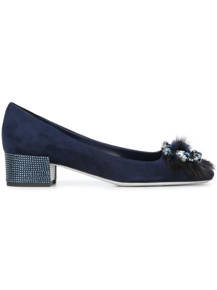 René Caovilla Embellished Block Heel Pumps
