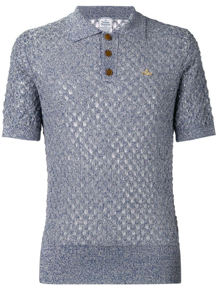 Vivienne Westwood Man Open Knit Polo Shirt, Men's, Size: Xs, Blue, Cotton/linen/flax/polyamide