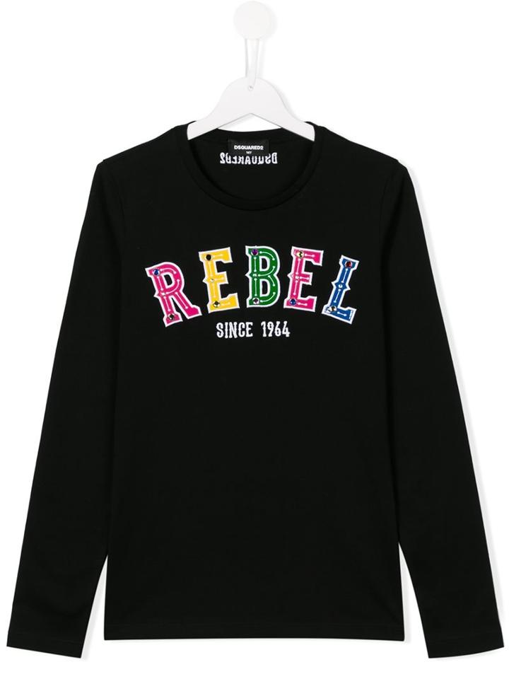 Dsquared2 Kids Rebel Embroidered T-shirt, Girl's, Size: 14 Yrs, Black
