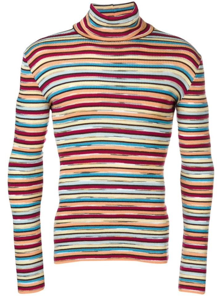 Missoni Vintage 1990's Striped Turtleneck Jumper - Yellow & Orange