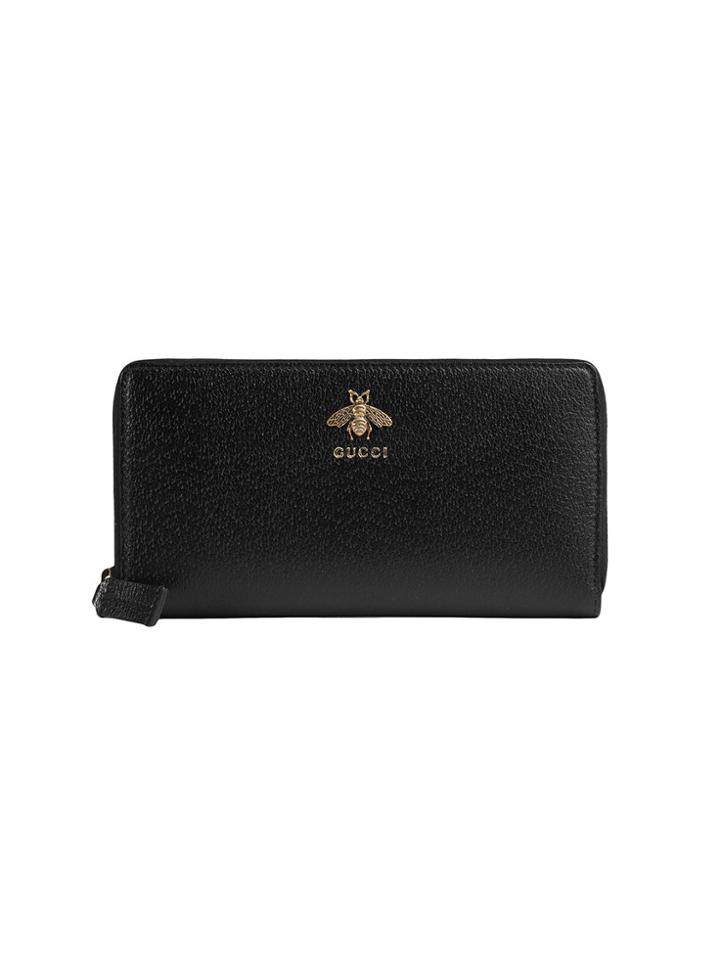 Gucci Animalier Leather Zip Around Wallet - Black