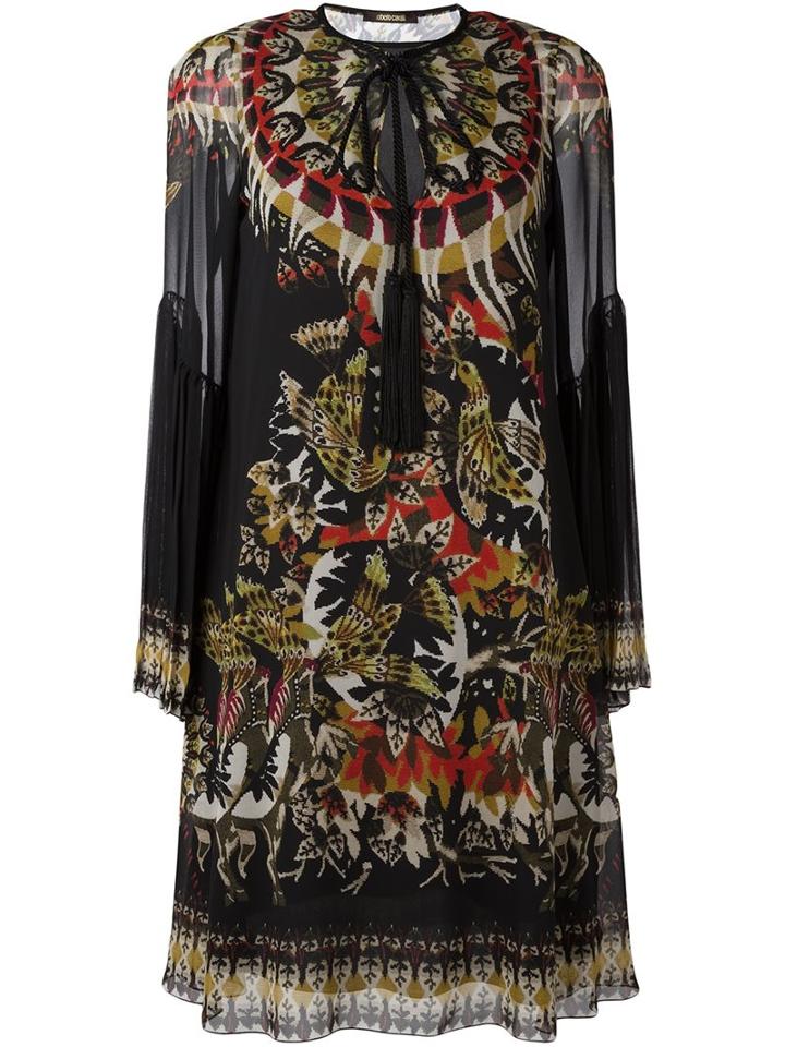 Roberto Cavalli Printed Tunic Dress, Women's, Size: 44, Black, Silk