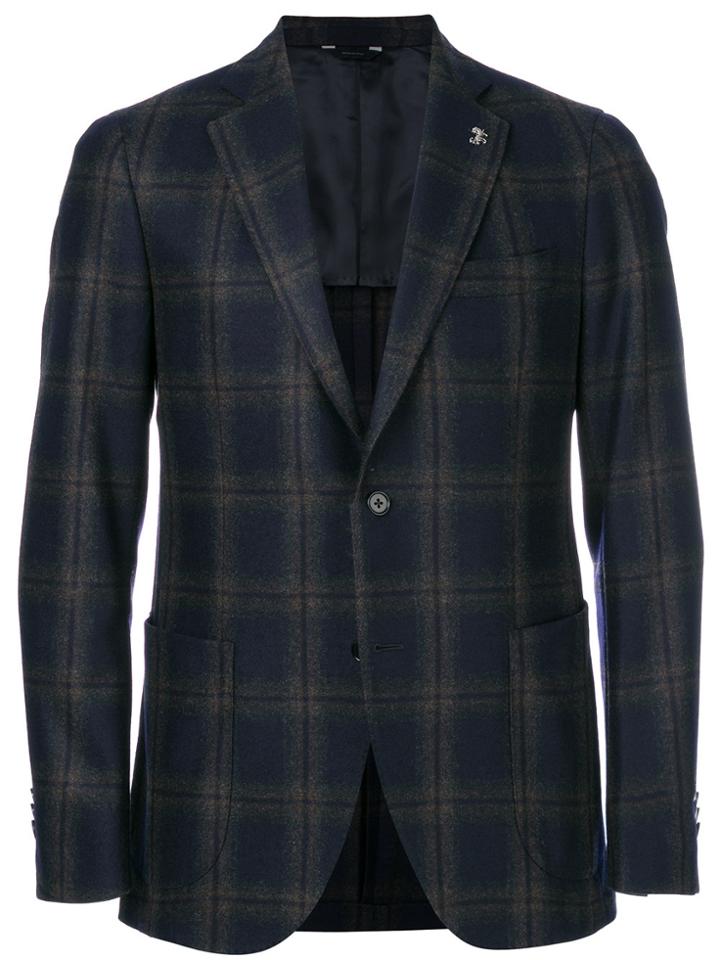 Tombolini V-neck Checked Suit Jacket - Blue