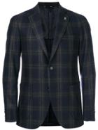 Tombolini V-neck Checked Suit Jacket - Blue
