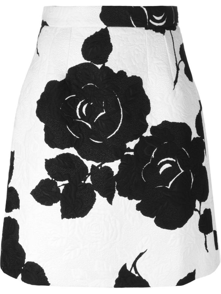 Dolce & Gabbana Rose Print Brocade Skirt, Women's, Size: 38, White, Cotton/silk/viscose