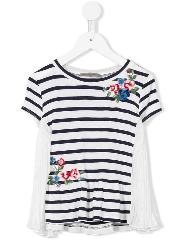 Ermanno Scervino Junior Floral Embroidery Striped T-shirt, Girl's, Size: 10 Yrs, White