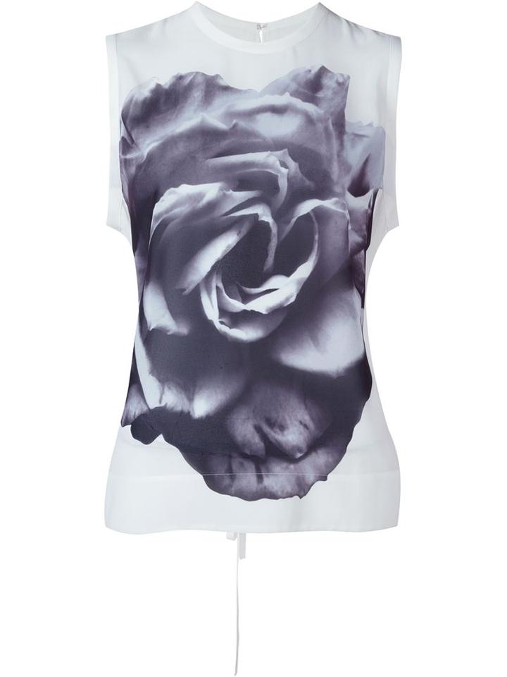 Mcq Alexander Mcqueen Rose Print Sheer Top, Women's, Size: 42, White, Polyester