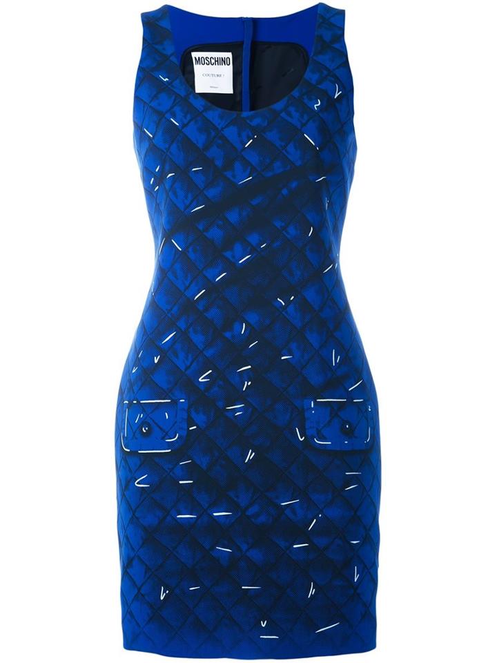 Moschino Trompe-l'oeil Dress, Women's, Size: 40, Blue, Rayon/triacetate/polyester