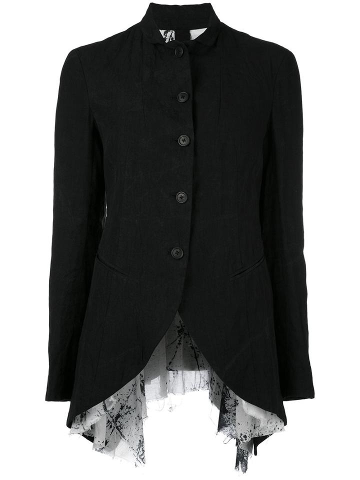 Forme D'expression - Printed Layer Trapeze Hem Jacket - Women - Cotton/linen/flax/acetate/viscose - 42, Black, Cotton/linen/flax/acetate/viscose