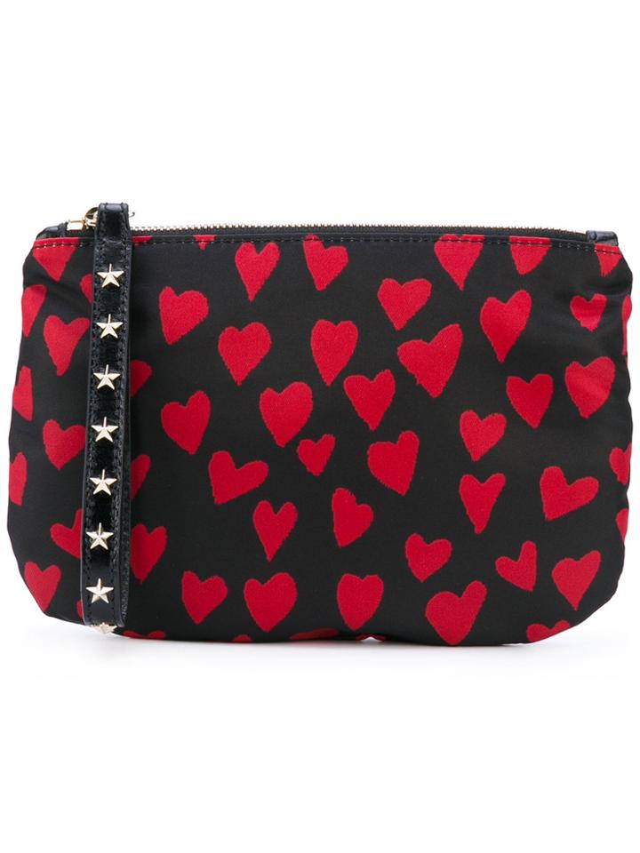 Red Valentino Heart Print Zipped Clutch - Black