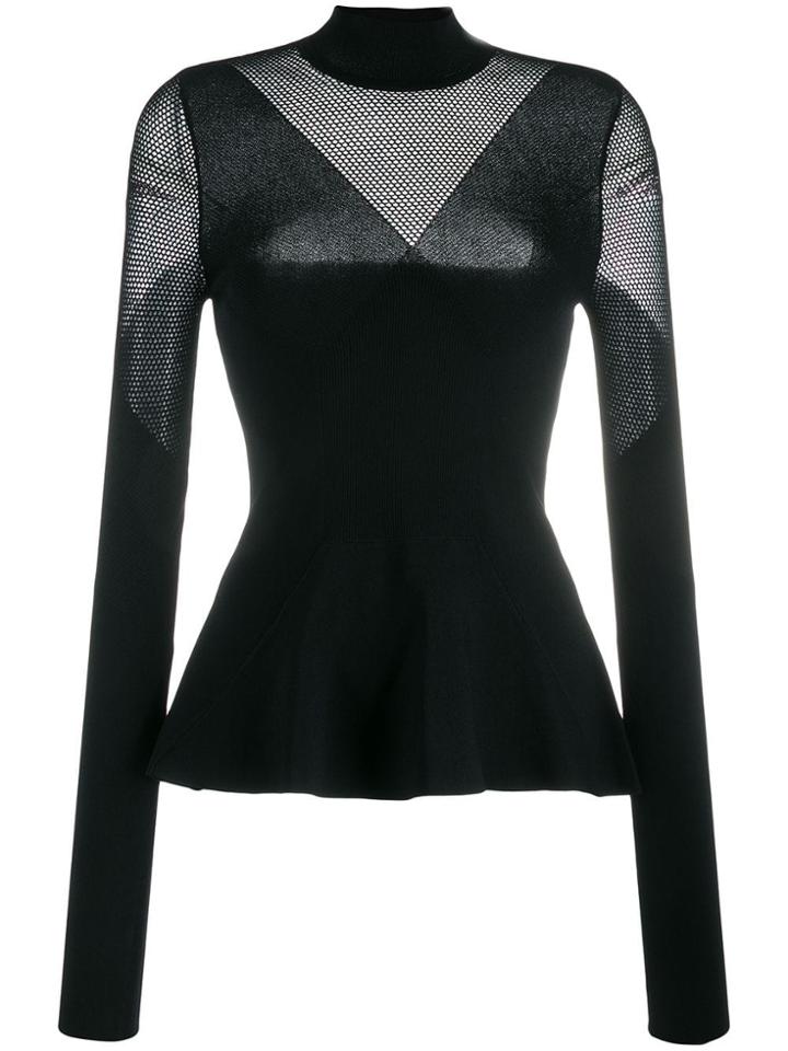 Karl Lagerfeld Mesh Panels Knitted Top - Black