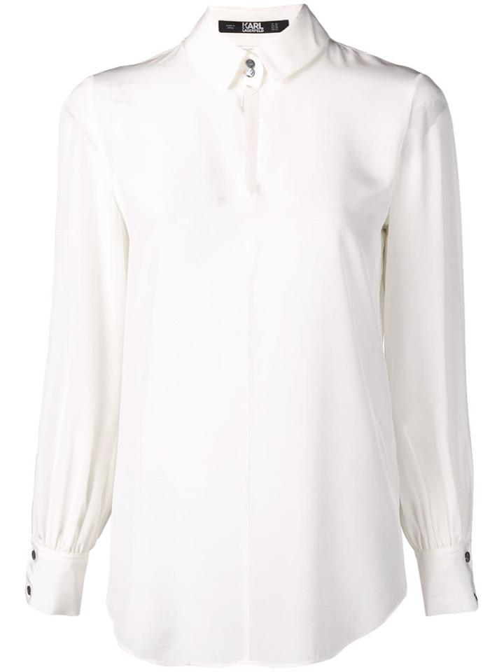 Karl Lagerfeld Slit Longsleeved Blouse - White