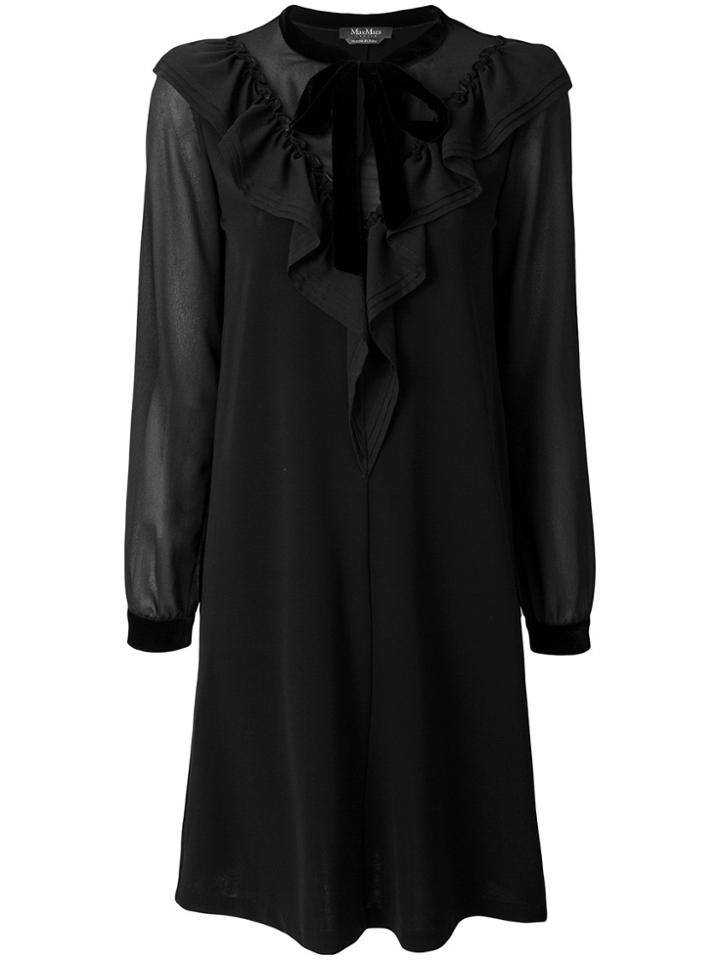Max Mara Studio Ruffled Tie Collar Dress - Black