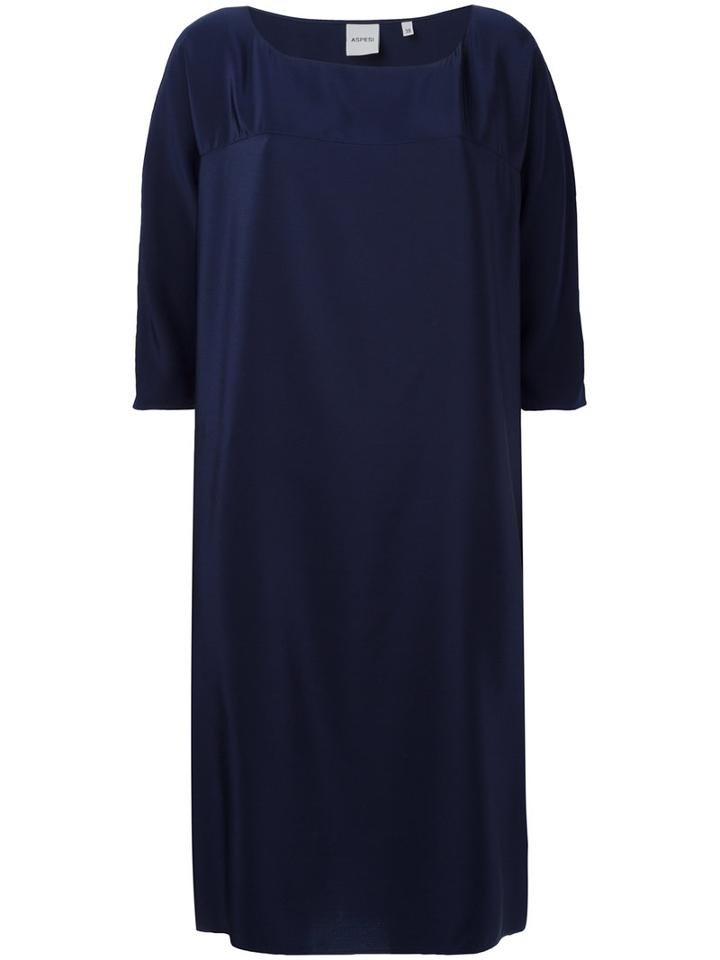 Aspesi Round Neck Shift Dress, Women's, Size: 44, Blue, Silk