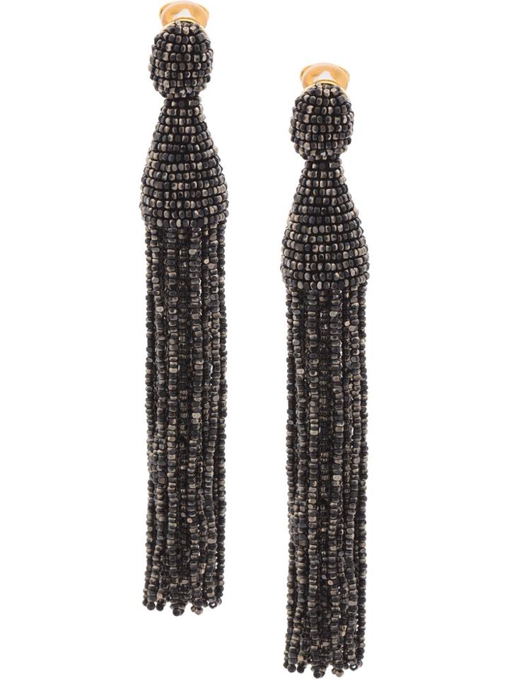 Oscar De La Renta Long Bead Tassel Earrings - Black