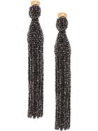 Oscar De La Renta Long Bead Tassel Earrings - Black