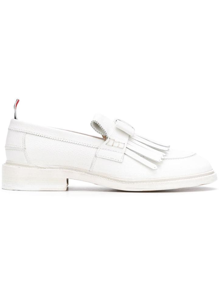 Thom Browne Pebbled Leather Fringe Bow Loafer - White