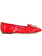 Dolce & Gabbana Vally Embellished Lace Ballerinas - Red