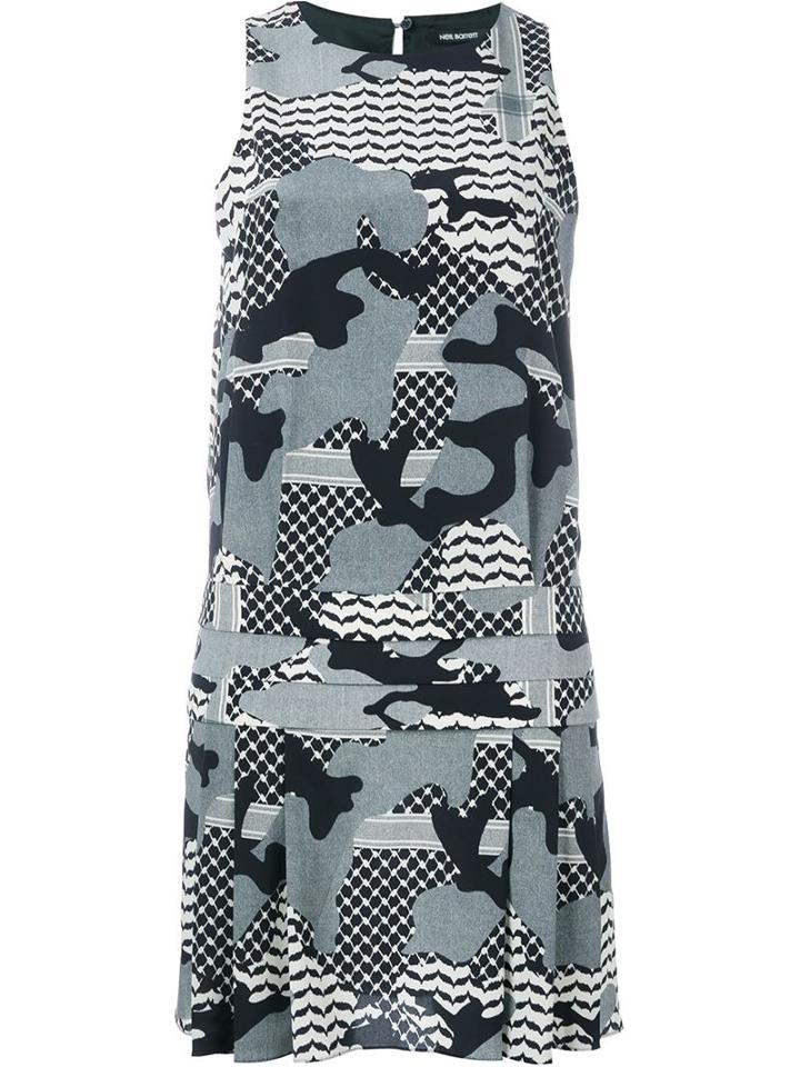 Neil Barrett Camouflage Print Dress, Women's, Size: 40, Black, Cupro/silk/spandex/elastane