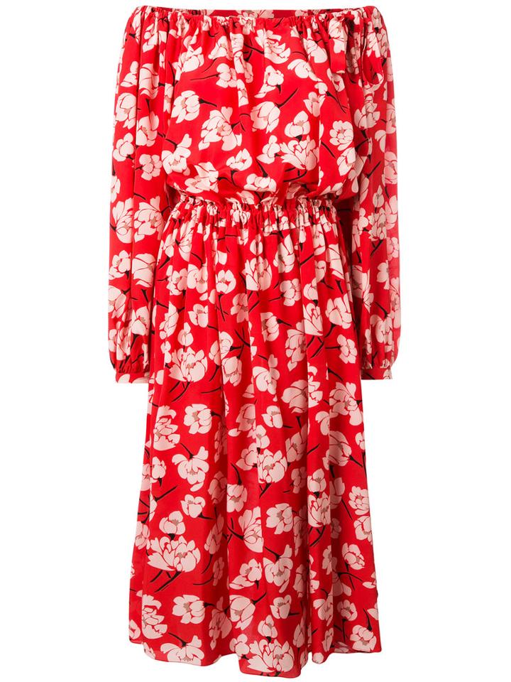 Rochas Floral Shift Dress, Women's, Size: 42, Red, Silk