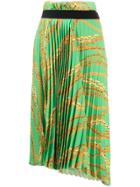 Balenciaga Pleated Chain Print Skirt - Green