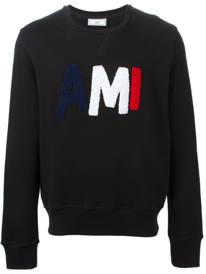 Ami Alexandre Mattiussi Logo Appliqué Sweatshirt, Men's, Size: Small, Black, Cotton