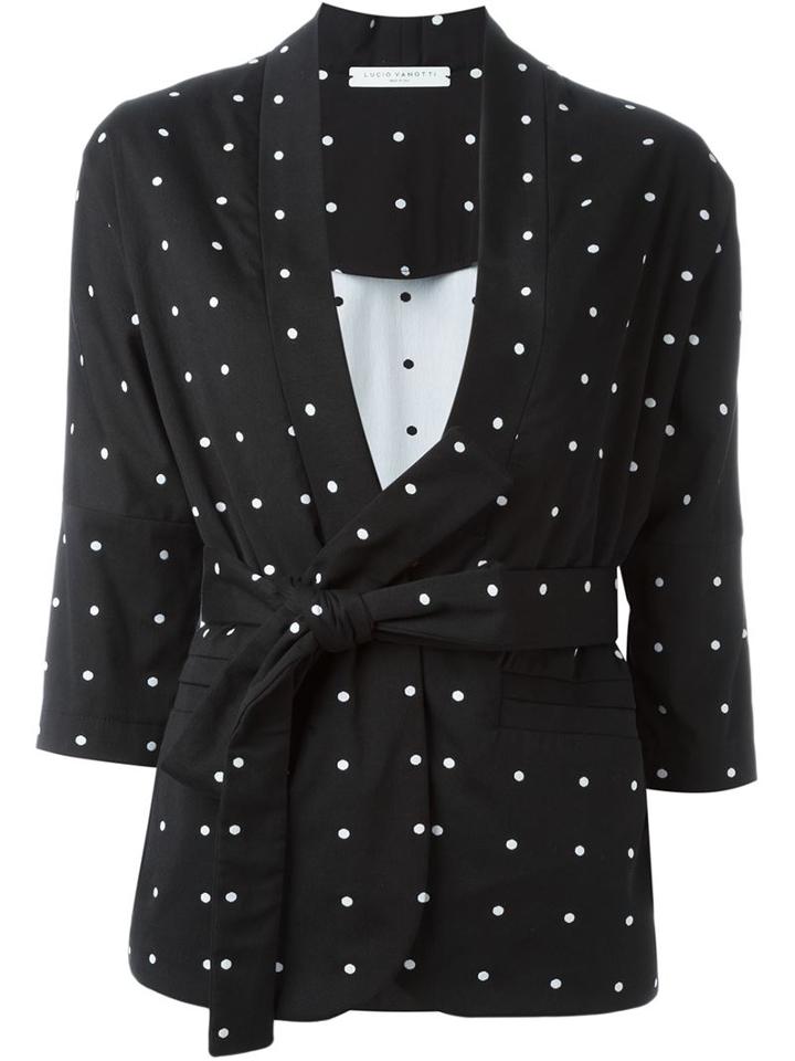 Lucio Vanotti Polka Dot Tie Waist Jacket, Women's, Size: 3, Black, Cotton/polyamide/spandex/elastane
