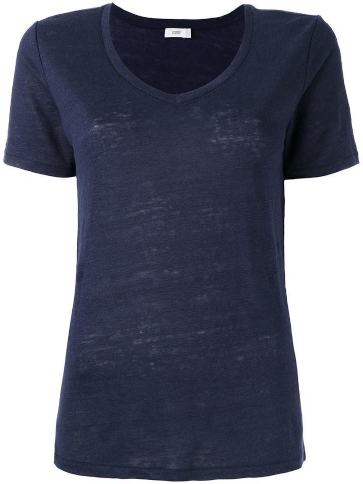 Closed V-neck T-shirt, Women's, Size: Large, Blue, Linen/flax
