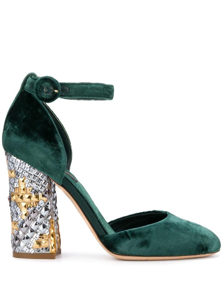 Dolce & Gabbana Vintage 2000's Studded Chunky Heel Pumps - Green