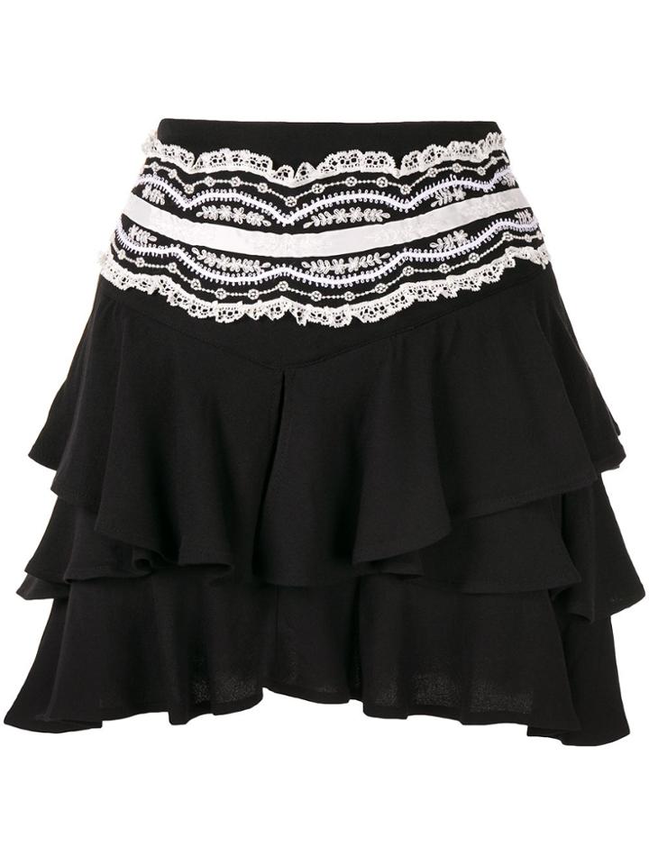 Wandering Lace Embroidered Tiered Skirt - Black
