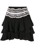 Wandering Lace Embroidered Tiered Skirt - Black