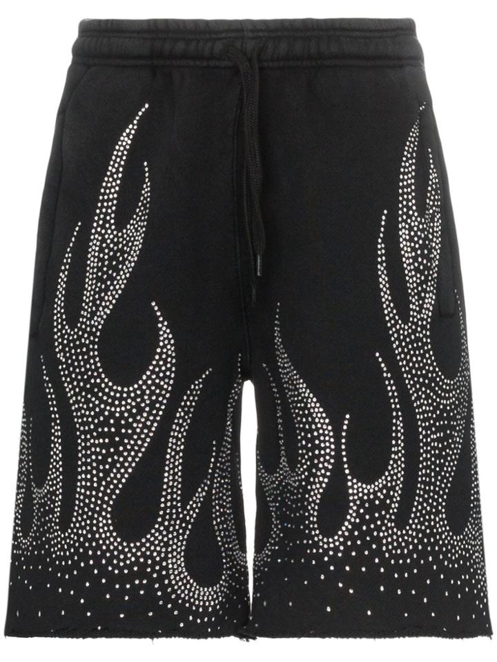 Filles A Papa Crystal-embellished Flame Motif Cotton Shorts - Black