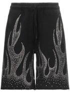 Filles A Papa Crystal-embellished Flame Motif Cotton Shorts - Black