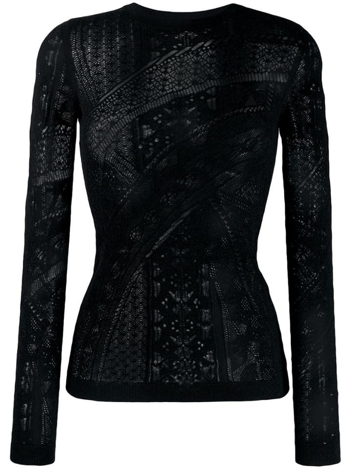 Roberto Cavalli Long Sleeve Lace Top - Black