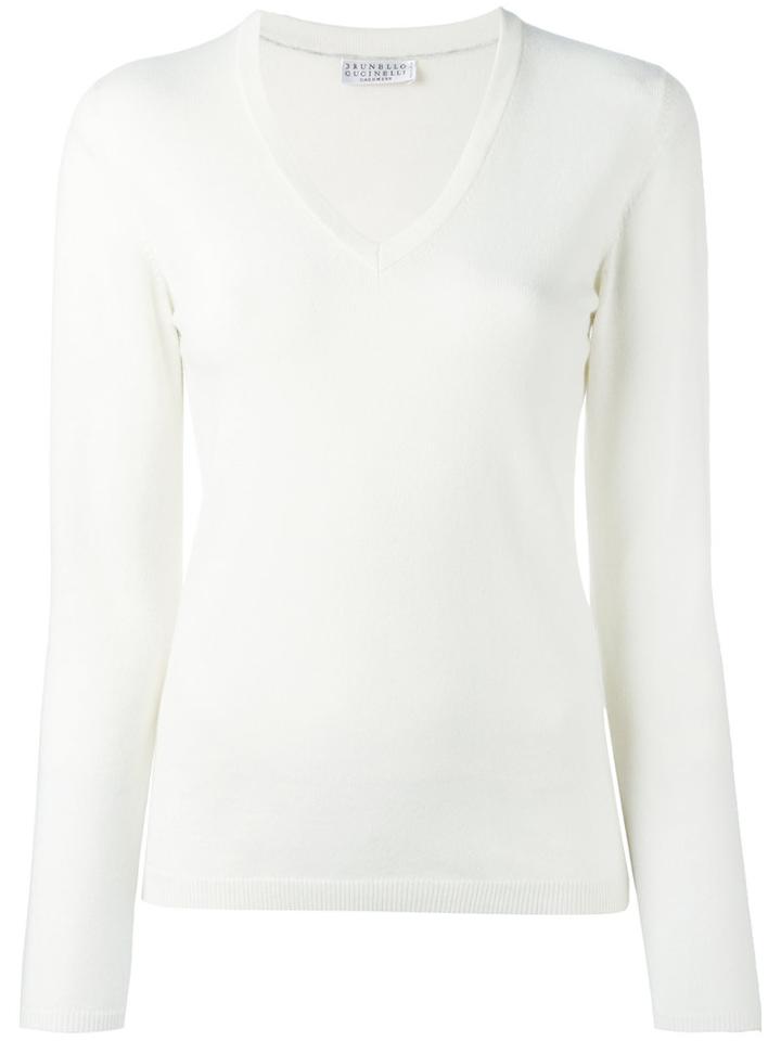 Brunello Cucinelli V Neck Sweatshirt, Women's, Size: Medium, White, Cashmere