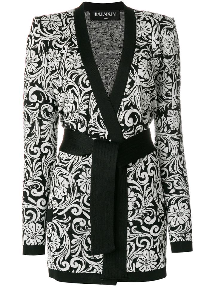 Balmain Printed Belted Cardigan - Black